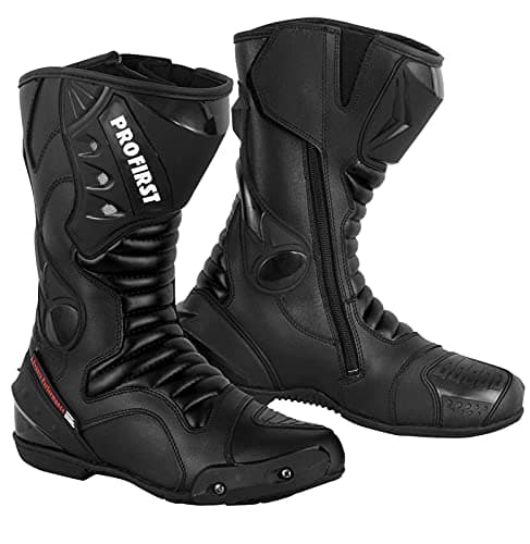Image of PROFIRST Genuine Leather Motorcycle Boots Waterproof Motorbike Shoes Armoured Boot Protection Anti Slip Racing CE Approved (Black, UK Footwear Size System, Adult, Men, Numeric, Medium, 11)
