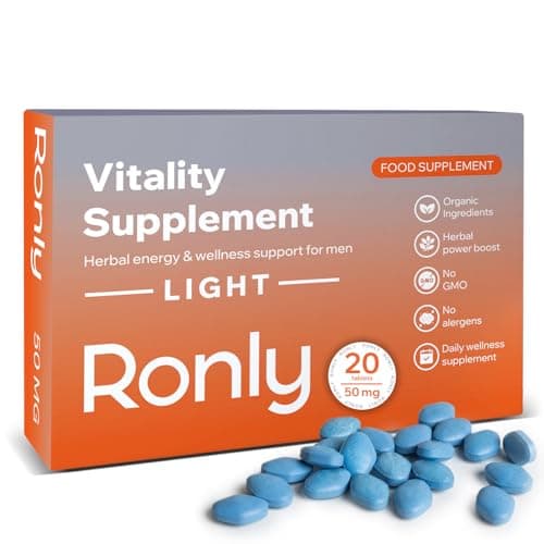Image of Ronly Vitality Light – 20 Blue Tablets 50mg | Powerful Herbal Supplement for Men | Supports Strength, Energy & Endurance | Advanced Men’s Energy & Performance Complex with Ginseng & Zinc | UK Made