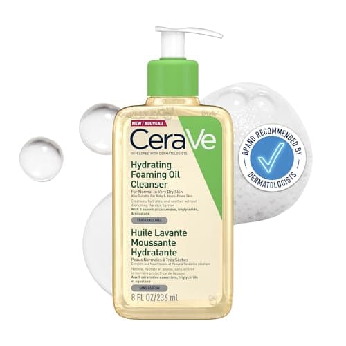 Image of CeraVe Hydrating Foaming Oil Cleanser With 3 Essential Ceramides, Triglyceride, & Squalane, Oil-to-Foam Formula For Normal to Very Dry Skin, Face & Body Cleanser, Dermatologist Developed, 236ml