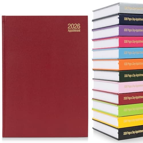 Image of evelay 2026 Page a Day A4 Appointment Diary with Times Hour Slot - Personal Work Schedule Hardback Planner Organiser - Full Page Saturday & Sunday (Red)