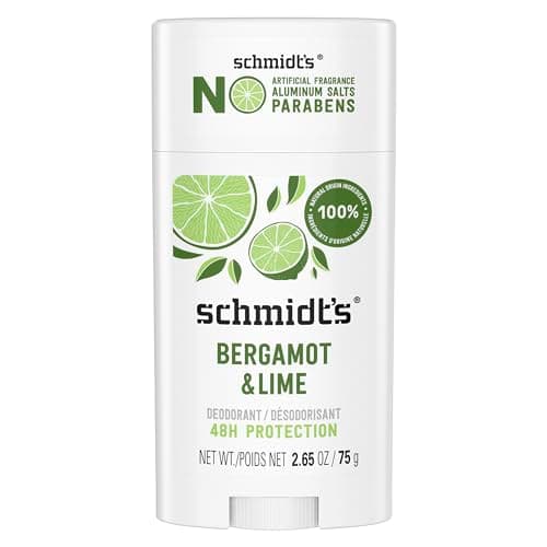 Image of Schmidt's Aluminum-Free Vegan Deodorant Bergamot & Lime for Men and Women with 24-Hour Odor Protection, Natural Ingredients, Cruelty Free, 75.1 g