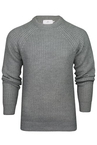 Image of Xact Men's Chunky Fisherman Knit Jumper, Crew Neck, Raglan Sleeve (Mid Grey Marl) L