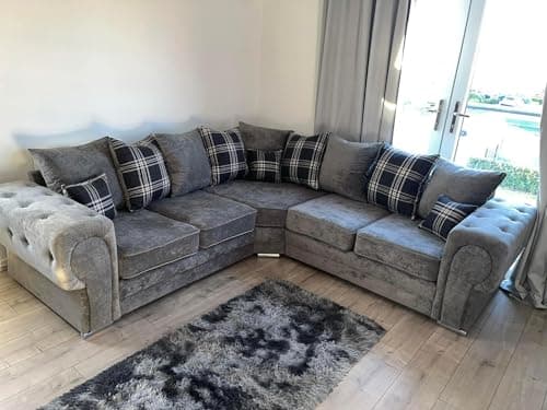 Image of Rosemont Furniture - Verona 2C2 Corner for Living Room, Grey Fabric UK Upholstered Corner Sofa (Grey, 2C2 Corner)