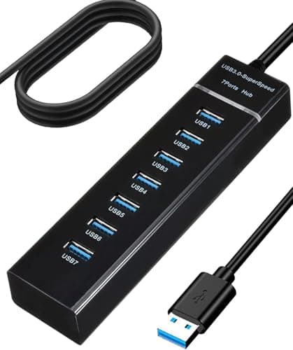 Image of 7 Port USB3.0 Hub with 1.2M Long Cable, 5Gbps USB Extender Fast Data Transmission Extension Hubs DC 5V Multi USB Splitter Multiport Adapter for USB 3.0 2.0 1.0 Device Laptop PC Desktop Compute