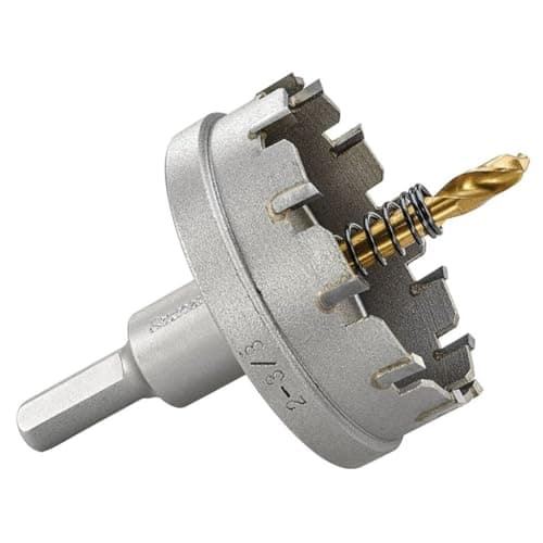 Image of Starrett Tungsten Carbide Tipped Hole Saw - SM60 Sheet Metal Cutter With Arbor & Pilot Drill Bit - For Drilling Stainless Steel Aluminum Alloy - 60 mm