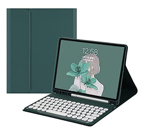 Image of Keyboard Case for iPad Mini 5th Generation Mini 4 (7.9") Cute Round Key Wireless Removable BT Color Keyboard Cover with Pencil Holderr (DarkGreen)