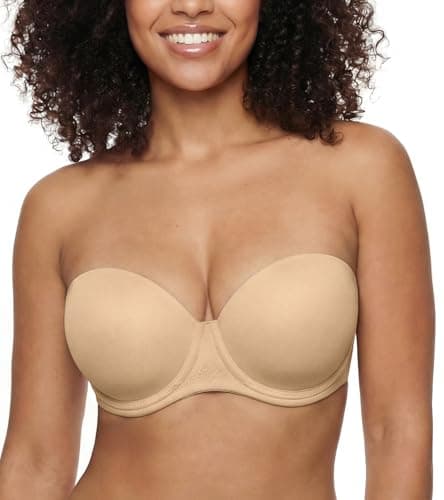 Image of Curyon Push-Up Padded Strapless Bra Removable Multi-Way Straps Underwire Support Comfort Fit Enhanced Cleavage Nude 34DD