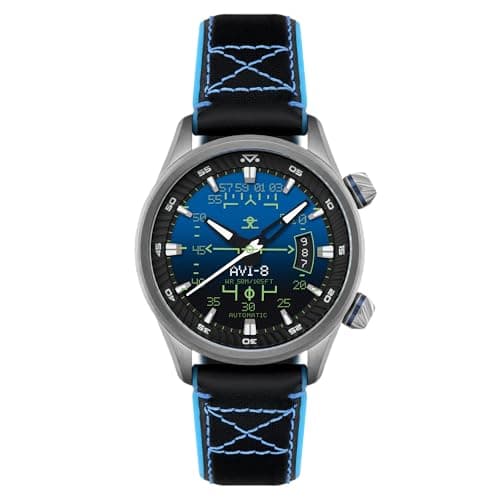 Image of AVI-8 Men's 44mm Hawker Harrier HUD Automatic Gradient Blue Watch with Rubber/Leather Strap AV-4117-01