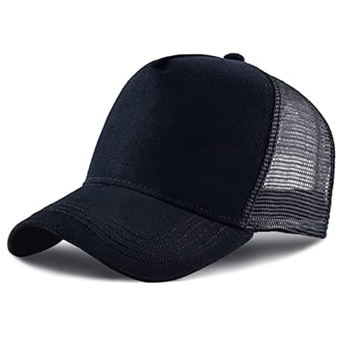 Image of Baseball Cap for Men Women,5 Panel Adjustable Plain Trucker Cap Mesh Back Sports Casual Cap Summer Sun Hat for Unisex (Black, One Size)