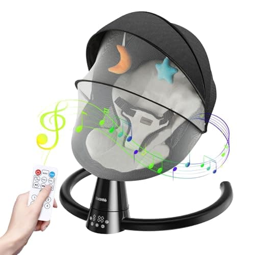 Image of Electric Baby Bouncer with Bluetooth, Baby Bouncer Chair with 5 Swing Speed, 3-Stage Timer and Remote Control, Portable Swing Chair from Birth for Newborn Boys Girls (Black)
