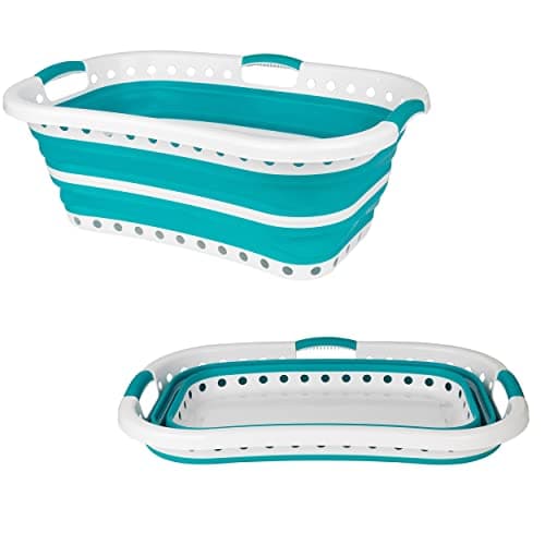 Image of Beldray LA072979TQEU Collapsible Laundry Basket – Foldable Clothes Hamper, 37L Pop-Up Storage Container/Organizer, Portable Washing Tub, Oval Hip Hugger Design, Non-Slip Carry Handles, Space Saving