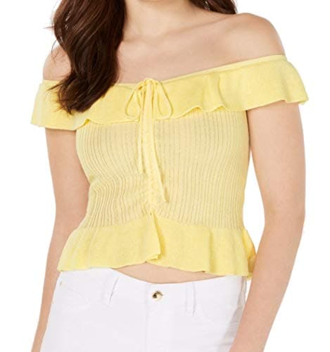 Image of GUESS LIESA Off-The-Shoulder Flounce Top - Yellow - X-Large