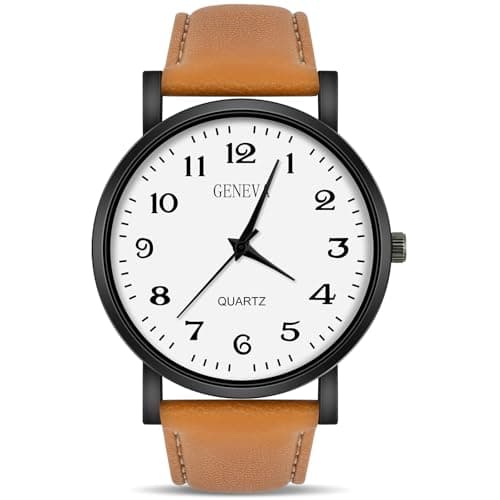 Image of OFFCUP Mens Watches, 39MM Men's Chronograph Watch, Leather Watches Quartz Watch, Business Casual Fashion Gents Watch White Dial, Leather Strap Men's Wrist Watches Elegant Gift for Men (Brown)