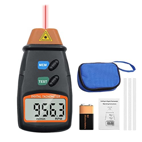 Image of Mengshen Digital Tachometer, Non Contact Laser Photo Tach 2.5-99999 RPM Rotation Speed Meter Gauge Measurement with Reflective Tape (9V Battery Included)