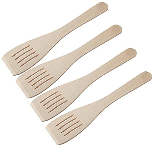 Image of Tradeco direct® Set of 4 x 12" (300mm) Beechwood Wooden Flat Slotted Spatula, Ideal for Cooking, Baking, Decorating, Engraving. Made in the EU
