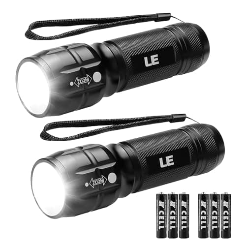 Image of Lighting EVER LE LED Torch Battery Powered (Included), 2 Pack Anti-Slip Aluminium Body - Adjustable Focus - IPX4 Waterproof - Small for Camping, Dog Walking, Power Cut, Car and Emergency