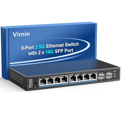 Image of 10 Port 2.5G Switch Unmanaged, VIMIN 8X 2.5G Switch base-T Ports+2X 10G SFP+ Port, 80Gbps Switching Capacity, 2.5G 8 Port Network Switch, Metal Housing, Fanless, Work for 2.5Gbps NAS, Wireless AP & PC