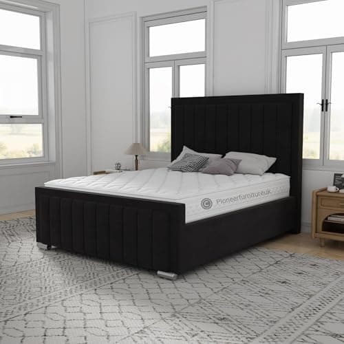 Image of PioneerfurnitureUK Velvet black Ottoman Storage Bed (Gas Lift), Black Plush Velvet bed -ottoman bed frame, 4ft6 double 3ft single 5ft king bed (4ft6 double bed)