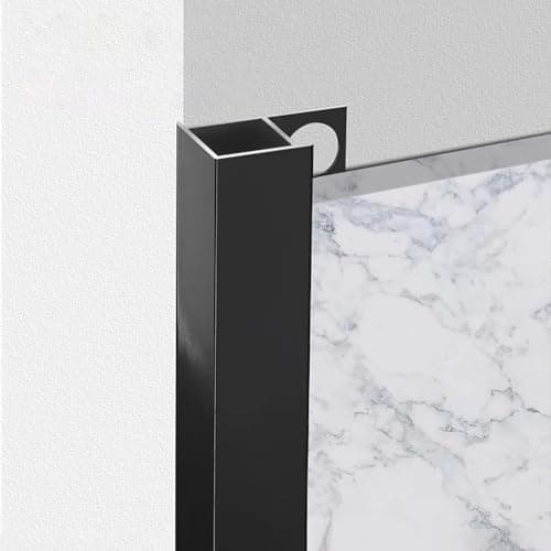 Image of Raouoae Aluminium Tile Rail Long 125CM – 2 Pieces Corner Profile, 8mm/10mm/12mm/15mm Thickness, Square, Anodized, Tile Edge Trim For Indoor Use, Office, School, Hotel(Black,10mm)