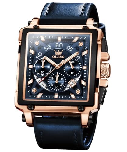 Image of OLEVS Watches for Men UK Square Quartz Chronograph Leather Fashion Dress Watch Date Waterproof Luminous Casual Business Wrist Watches
