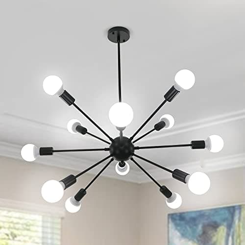 Image of LynPon Sputnik Chandelier Black Industrial Sputnik Light 12 Lights Vintage Ceiling Fixture Modern Pendant Lighting for Living Room Bedroom