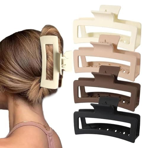 Image of 4 PCS Extra Large Claw Clips, 5 Inch Jumbo Large Hair Clips for Thick, Long, Curly Hair, Big Matte Square Hair Clips, Strong Hold XL Oversized Hair Claw Clips for Women Thick Hair