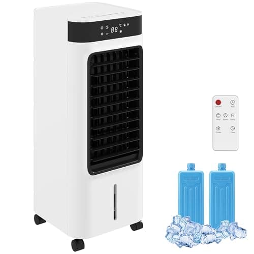 Image of HOMCOM Portable Air Cooler, 3-In-1 Evaporative Air Cooler with 7 Litre Water Tank, 48° Oscillation, 3 Speeds, 3 Modes, 2 Ice Packs, Remote, for Home Office Bedroom, White