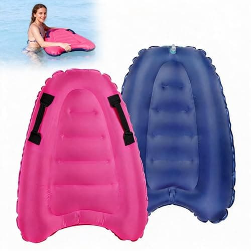 Image of Adult Inflatable Body Board with Handles, Heavy Duty Non-slip Floating Surf Mat, Portable Outdoor Water Sport Gear Lightweight Floating Plate for Beach/Pool/Lake/Adult Swimming and Beginner (Pink)