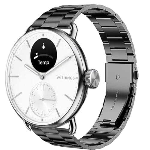 Image of Blueshaweu Compatible for Withings ScanWatch Smartwatch Bands, 18mm,20mm Stainless Steel Metal Replacement Strap Bracelet for Women Man (18mm, Black)