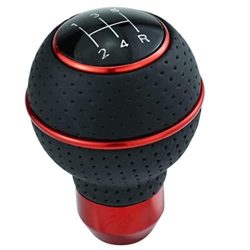 Image of Temzzer Gear Shift Knob 5 Speed Ball Leather Shifter Stick Transmission Handle for Most Manual Automatic Vehicles (Red)