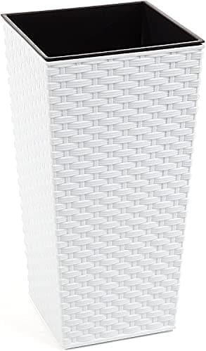 Image of Gordanluk Tall planter rattan plant pot Designed Flowerpot with plant riser extra large plant pots indoor plant pots outdoor flower pot (White, 35 x 68 cm)