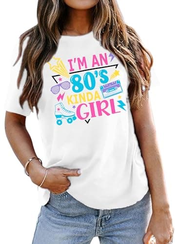 Image of tiorhooe 80s T Shirts Women Retro 80s 90s Theme Party T-Shirt 80s 90s Fancy Dress Costume Outfits Tops White