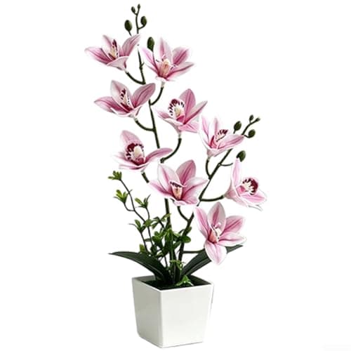 Image of AugustknowU Cymbidium Orchid Artificial Plant In Pot For Interior Styling Office Living Space And Wedding Decor With Natural-Looking Soft Plastic(Pink)