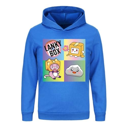 Image of LANKYBOX Boys Hoodies Kids Cotton Hoodie Foxy and Boxy Prints Children's Pullover Sweatshirt Graphic Outfits (UK, Age, 9 Years, 10 Years, Regular, Blue)