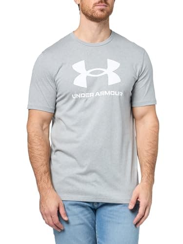 Image of Under Armour UA Sportstyle Logo Update SS - Short Sleeve - Tops - Steel Light Heather/White - Size: SM