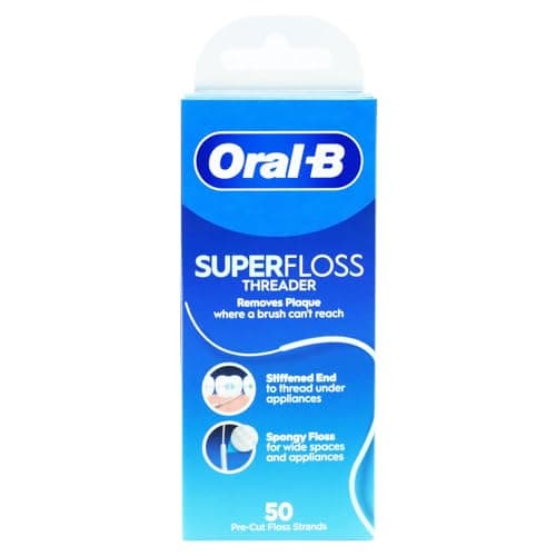 Image of Oral-B Super Floss for Braces, Bridges & Implants – Pre-Cut Dental Floss, 50 Strands per Pack (Pack of 3) | Orthodontic Floss Threaders for Tight Teeth, Plaque & Food Removal
