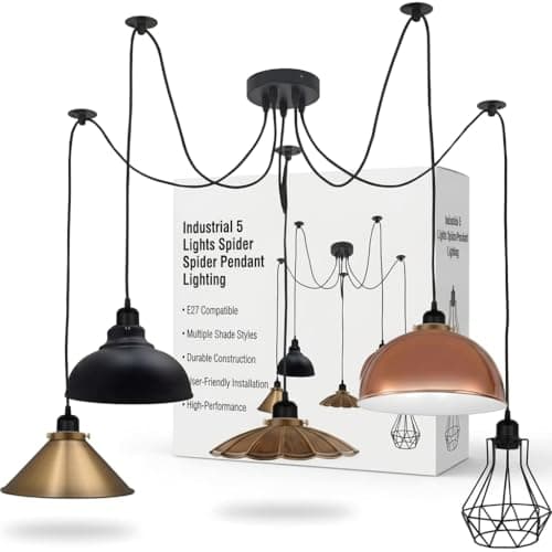 Image of LEDSone Industrial 5 Lights Spider Pendant Lighting Multiple Shade E27 Bulb Sockets DIY Hanging Sputnik Ceiling Chandelier for Loft, Living Room, Bedroom, Hall