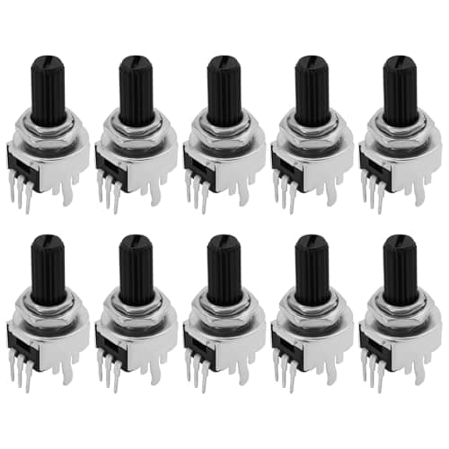 Image of The Lord of the Tools 10PCS Logarithmic 9mm Potentiometer 10K Ohm 6mm Knurled Shaft 25mm Shaft Length for PCB or Panel Mount Applications Use with Communications Equipment Consumer Goods