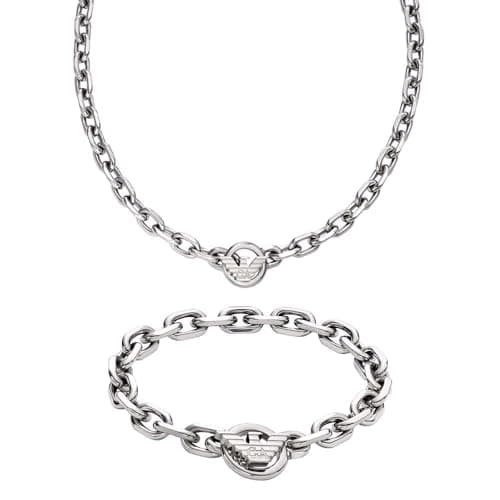 Image of Emporio Armani Men's Silver-Tone Stainless Steel Necklace and Bracelet, Set
