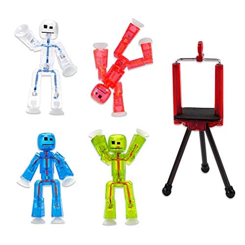 Image of StikBot Zing, Set of 4 Clear Poseable Action Figures and Mobile Phone Tripod