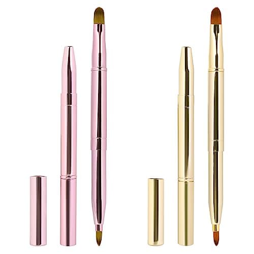 Image of 2 Pack Retractable Lip Brush for Lipstick Lip Gloss Double-Ended Lip Makeup Brushes with Cap Lipstick Brush Applicator Travel
