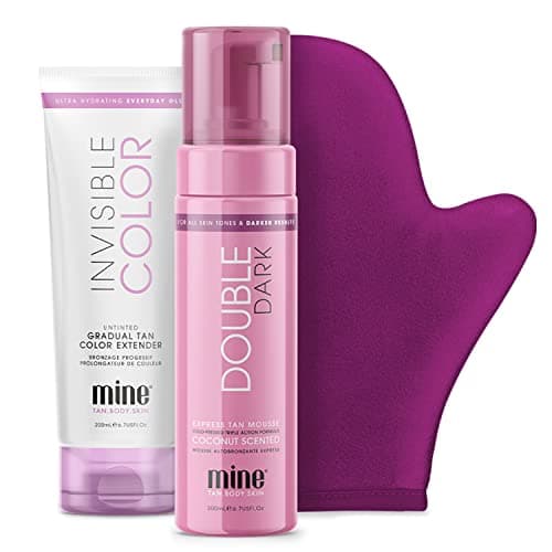 Image of MINETAN BODY.SKIN Forever Bronze Self Tan Bundle | Bronze Glow Kit - Includes Double Dark Self Tanner Mousse, Gradual Fake Tanning Lotion, & Sunless Mitt, 1 Hour Express