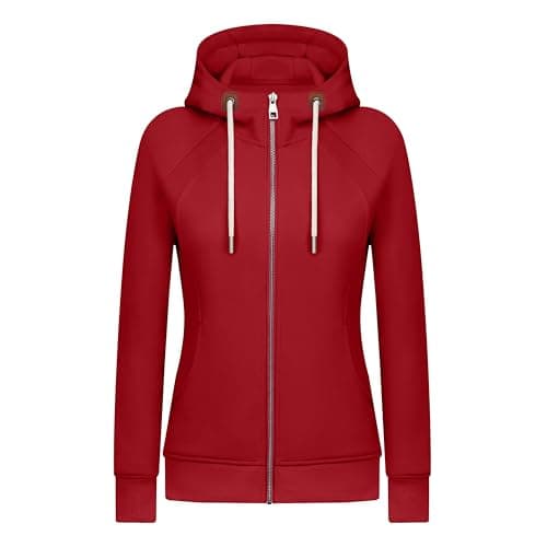 Image of KEBORUILA Women's Hoodies Long Sleeve Fleece Sweatshirts Full-zip Jacket Casual Tops WineRed S