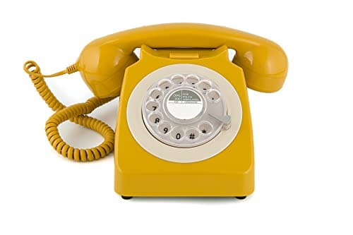 Image of GPO 746 Rotary 1970s-Style Retro Landline Telephone, Classic Telephone with Ringer On/Off Switch, Curly Cord, Authentic Bell Ring for Home, Hotels- Mustard