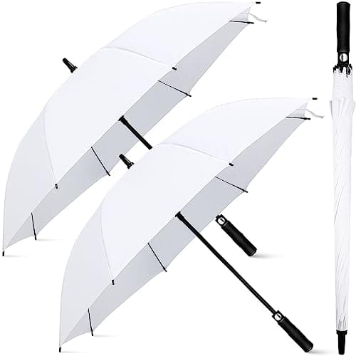 Image of Weewooday 2 Pcs Large White Golf Wedding Umbrella 47.2 Inch Automatic Travel Umbrellas Windproof Plastic Handle Umbrella Brolly Photographer Parasol for Wedding Bride Groom Party