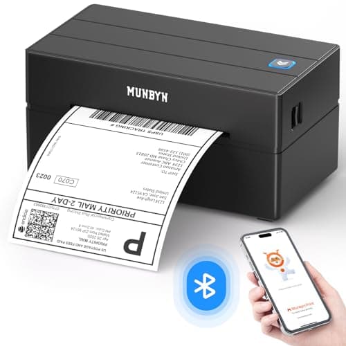 Image of MUNBYN Shipping Label Printer Bluetooth, Postage Thermal Label Printer 4x6 for Business, Compatible with Etsy, Shopify, Amazon, Royal Mail, DHL, DPD, Evri, with 25 Labels, 130B, Black
