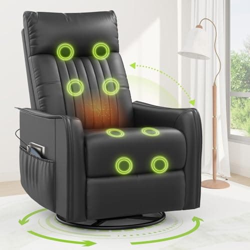 Image of sisolos Recliner Armchairs 3-In-1 Recliner sofa with Massage & Heat, 360° Swivel Rocking Chair with Padded Cushion, Armchair for Living Room with Adjustable Leg Rest and Reclining Functions