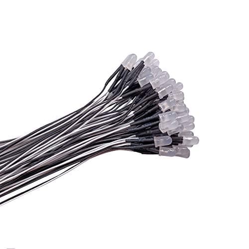 Image of YIXISI 50 PCS 5mm LED Diodes Light with Diffused Colored Lens, Ultra Bright 12V 20cm Pre Wired, White