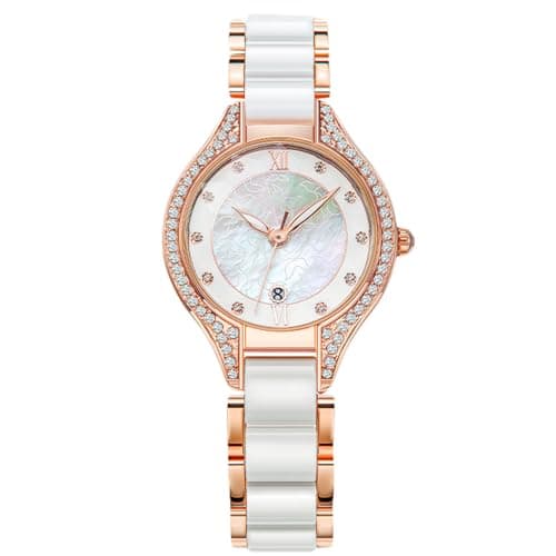 Image of RORIOS Women Mother of Pearl Dial Watch Elegant Diamond Wrist Watch Ladies Date Calendar Wristwatch Analogue Quartz Waterproof Watch