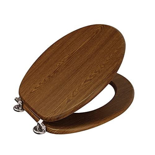 Image of Showerdrape Oxford Walnut Wood Toilet Seat, Toilet Seat with Adjustable Chrome Hinges, Standard Wooden Includes Fixtures and Fittings.